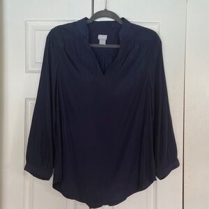 Chicos dark navy blue v neck silky blouse size 1